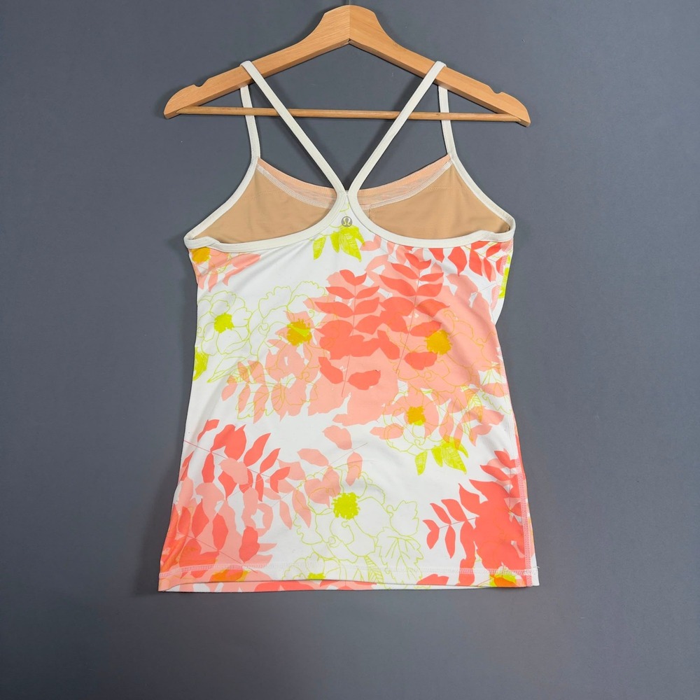 Lululemon Power Y Tank Top Womens Size 6 Floral Built In Bra White Pink Yoga - Picture 2 of 5
